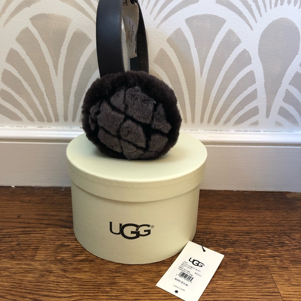 UGG shearling leather earmuffs in dark brown